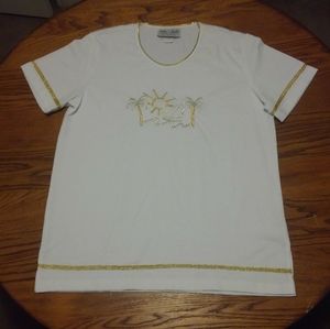 Vintage Shirt Embroidered Gold Silver Palms Large